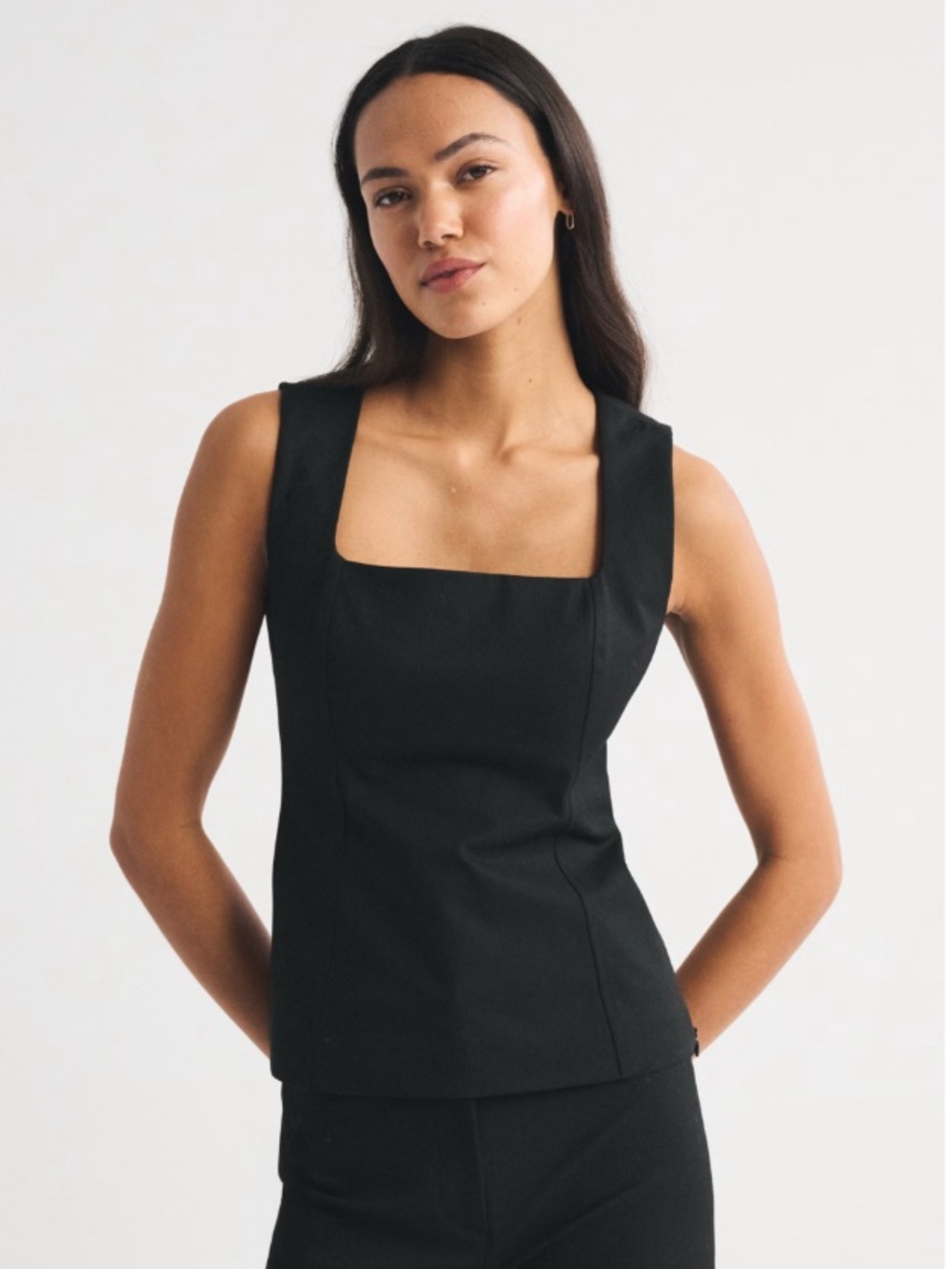 NWT Abercrombie & Fitch Forme Sleeveless Square Neck Crepe Tank Top Black XL